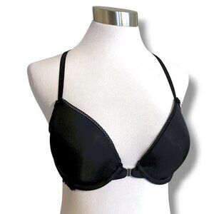 Adore Me 34C Bra Black Front Close Padded Push Up Underwire Lace Racerback